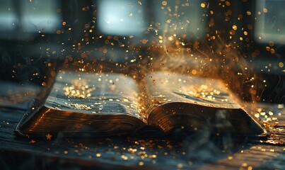 The Bible the Holy Book the Word of God with bokeh particles effects, Generative AI