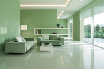 Fototapeta na wymiar Modern French Green Minimalist style house interior and living room Flexible Furniture.