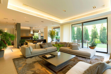 Modern French Green Modern style house interior and living room Biophilic Design.