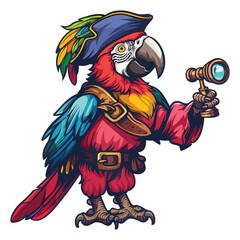 Parrot pirate with a spyglass, vector illustration with crisp lines and vibrant colors.