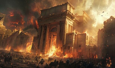 Naklejka premium Destruction of the Jerusalem temple by the Roman Empire, Generative AI
