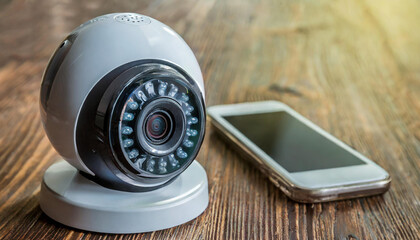 Smart camera working. Motion detection. Home security. Remote control. Ceiling