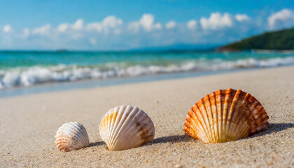 Fototapeta na wymiar shells on beach and summer time
