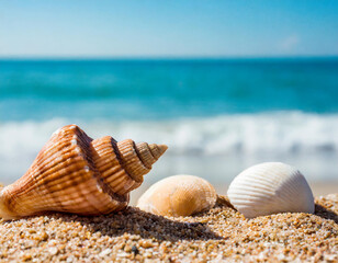 shells on beach and summer time