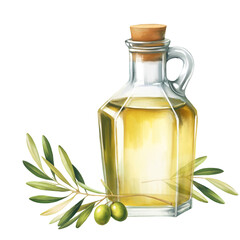 Olive oil bottle illustration with olive branch - 771341533