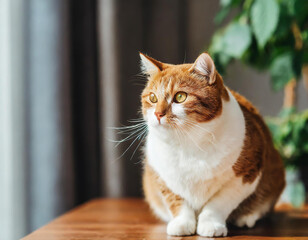 The problem of animal obesity, a pet cat with excess weight at home