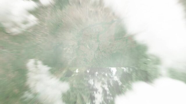 Earth zoom in from space to Morogoro, Tanzania. Followed by zoom out through clouds and atmosphere into space. Satellite view. Travel intro. Images from NASA