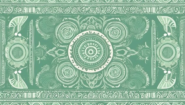 Seamless Vector pattern with ethnic design in pastel green colors.