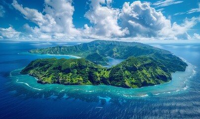 Wild tropical paradise islands in the middle of the blue ocean natural beauty, Generative AI - obrazy, fototapety, plakaty