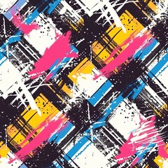 Punk-inspired Tartan seamless pattern, with bright colors and edgy designs for a rebellious look. Seamless Pattern, Fabric Pattern, Tumbler wrap, Mug Wrap. - obrazy, fototapety, plakaty