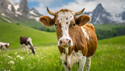 Cows in spring - obrazy, fototapety, plakaty