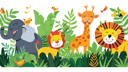 Obraz na płótnie Canvas Cartoon wild animals in the jungle flat vector isolated