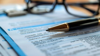 Medical Prescription Review with Glasses and Pen. Close-up view of a medical prescription with a pen and glasses, highlighting the importance of healthcare documentation.