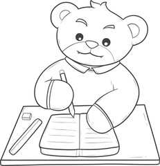 cute cartoon bear writing in a notebook outline