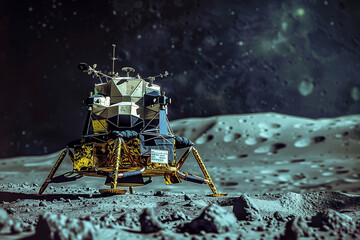 An artistic representation of the Indian Chandrayaan 3 lunar mission. The Pragyan lunar rover and Vikram lander are both on the moon.