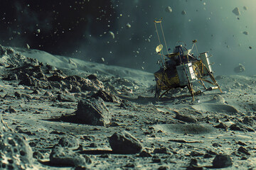 An artistic representation of the Indian Chandrayaan 3 lunar mission. The Pragyan lunar rover and Vikram lander are both on the moon.