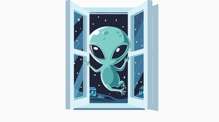 Cute alien in window vector template logo design flat