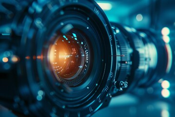 Directors viewfinder, closeup, focus on the future of filmmaking background , octane render