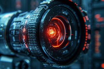 Directors viewfinder, closeup, focus on the future of filmmaking background , octane render