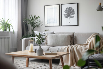 Modern Minimalist blush Pink Scandinavian style house interior Flexible Furniture. - obrazy, fototapety, plakaty