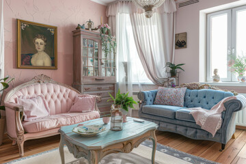 Modern Minimalist blush Pink Vintage style house interior Emotional Architecture.