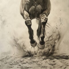 kicking up dust with its powerful hooves drawing - obrazy, fototapety, plakaty