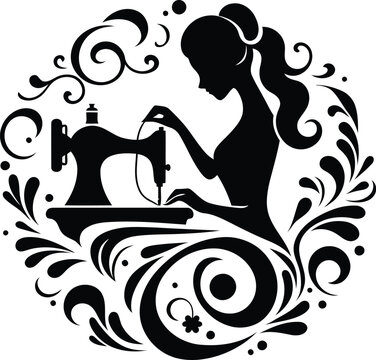 recommend clip art: women silhouette, sewing, knitting, flowers ornament decoration, floral vector design. 