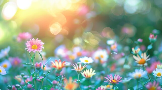 Colorful blur flowers in the garden background ,Generative ai,