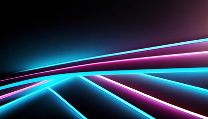 3d rendering, abstract digital background. Neon lines glow in the dark. Futuristic minimalist wallpaper