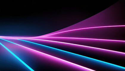 3d rendering, abstract digital background. Neon lines glow in the dark. Futuristic minimalist...