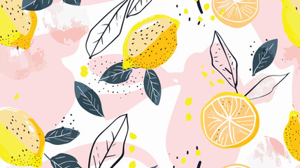 Drawing of lemon with pastel pink abstract pattern background