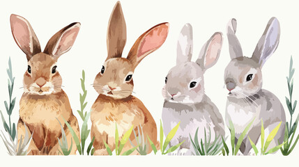 Easter bunny watercolor vector illustrations for tshi