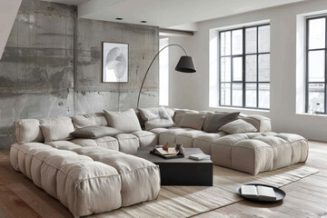 Modern Modern design Beige Modern style loft interior and living room Flexible Furniture.
