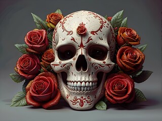Skull with red roses 