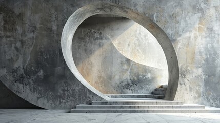 A large, curved wall with a hole in the middle. The wall is made of concrete and has a very industrial look. The hole in the wall is large and deep, and it seems to be a part of a larger structure