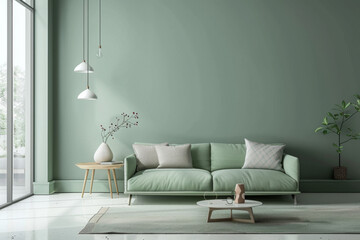 Modern Modern design Green Minimalist style house interior and living room Vintage Accents. - obrazy, fototapety, plakaty