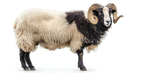 Portrait of Sheep against Blank White Background.