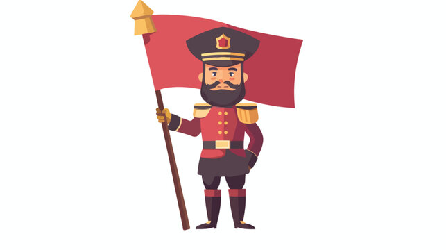 Funny guardsman stand and hold a flag flat vector 
