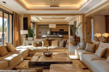 Modern Scandinavian Beige Art Deco style house interior and living room Smart Homes.