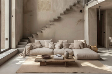 Modern Scandinavian Beige Contemporary style loft interior and living room Mindful Living.