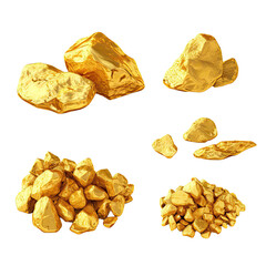 Collection of Gold Nuggets isolated on transparent background