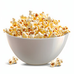 Bowl of popcorn isolated on white background, realistic, png
