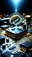 Holographic Brain on Circuit Board Technology Concept