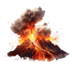 Erupting volcano isolated on white backgroun