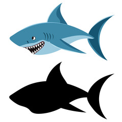 shark with silhouette on white background vector
