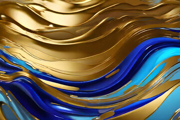 abstract background with waves  water, texture, pattern, design, liquid, blue, wave, wallpaper, art, color, waves, 3d, gold, metal, light, swirl, curve, Ai generated 