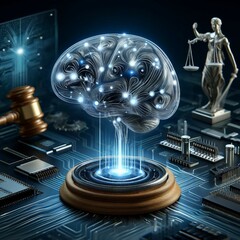 Futuristic AI and Law Concept on Computer Hardware