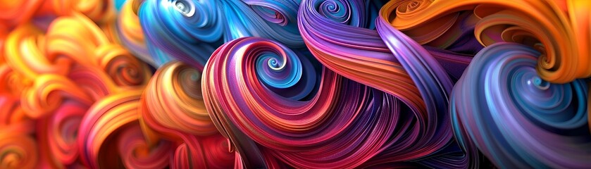 An abstract composition with vibrant colors and swirling patterns, leaving room for a banner ad copy space to convey a message of hope and inspiration , 3D render, no contrast, clean sharp focus - obrazy, fototapety, plakaty