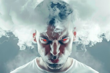 A very Angry man with red face and steam jets emerging from his ears Isolated on solid white background