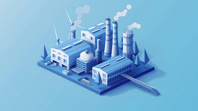 Isometric modern nuclear power plant or infographic element representing low poly nuclear power plant, reactor, thermal coal pollution, and nuclear power plant, vector graphics